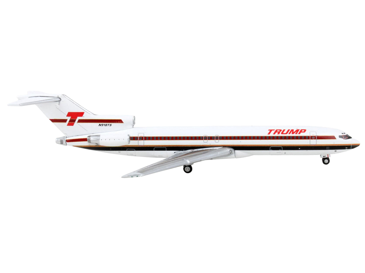 Boeing 727-200 Commercial Aircraft "Trump Shuttle" White with Red Stripes 1/400 Diecast Model Airplane by GeminiJets