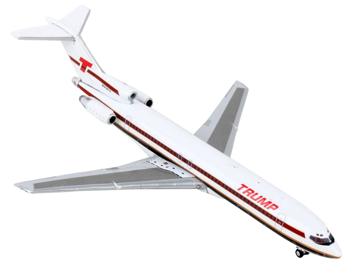 Boeing 727-200 Commercial Aircraft "Trump Shuttle" White with Red Stripes 1/400 Diecast Model Airplane by GeminiJets