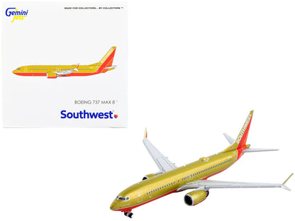 Boeing 737 MAX 8 Commercial Aircraft "Southwest Airlines" Gold with Red Stripes 1/400 Diecast Model Airplane by GeminiJets