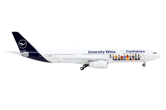 Airbus A330-300 Commercial Aircraft "Lufthansa - Fanhansa Diversity Wins" White with Blue Tail 1/400 Diecast Model Airplane by GeminiJets