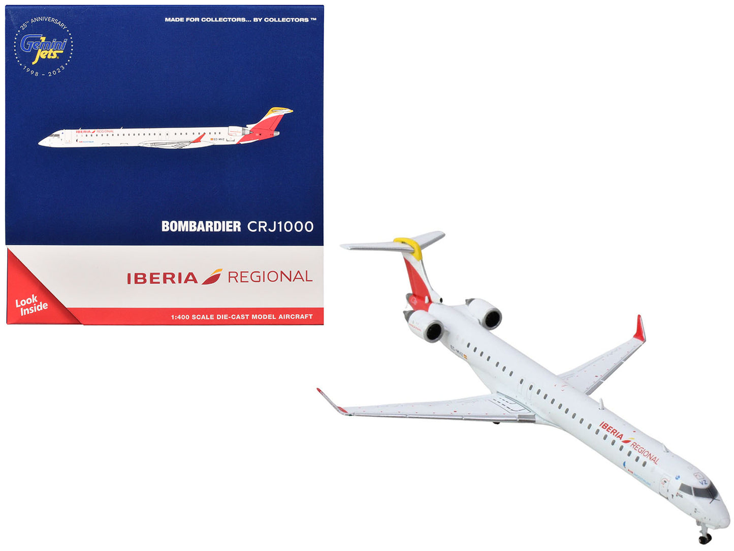 Bombardier CRJ1000 Commercial Aircraft "Iberia Regional" (EC-MVZ) White with Red Tail 1/400 Diecast Model Airplane by GeminiJets