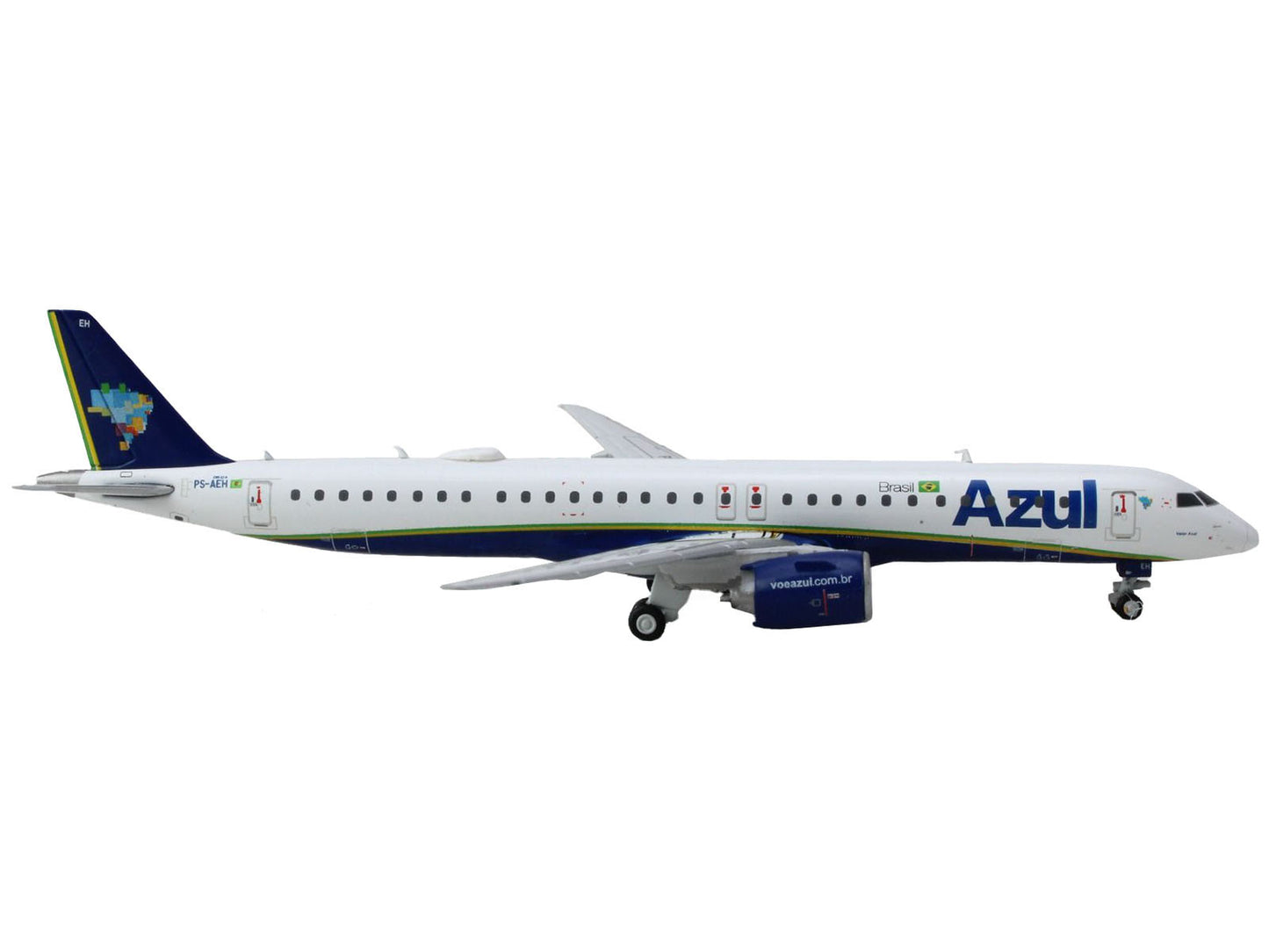 Embraer E195-E2 Commercial Aircraft "Azul Brazilian Airlines" (PS-AEH) White with Blue Tail 1/400 Diecast Model Airplane by GeminiJets