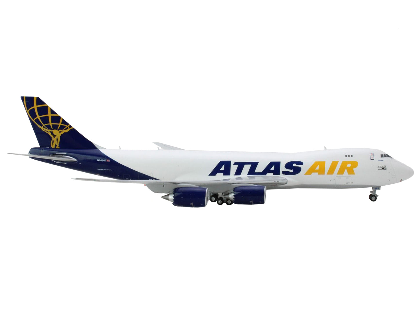 Boeing 747-8F Commercial Aircraft "Atlas Air - Apex Logistics" White with Blue Tail 1/400 Diecast Model Airplane by GeminiJets