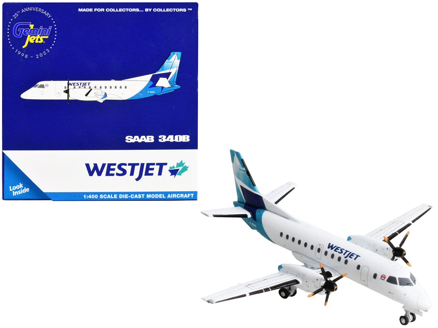 Saab 340B Commercial Aircraft "WestJet Airlines" White with Blue Tail 1/400 Diecast Model Airplane by GeminiJets