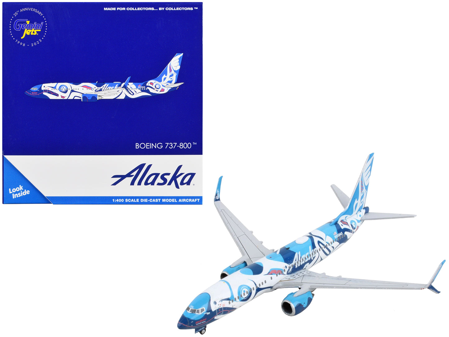 Boeing 737-800 Commercial Aircraft "Alaska Airlines - Salmon People Livery" Blue and White 1/400 Diecast Model Airplane by GeminiJets