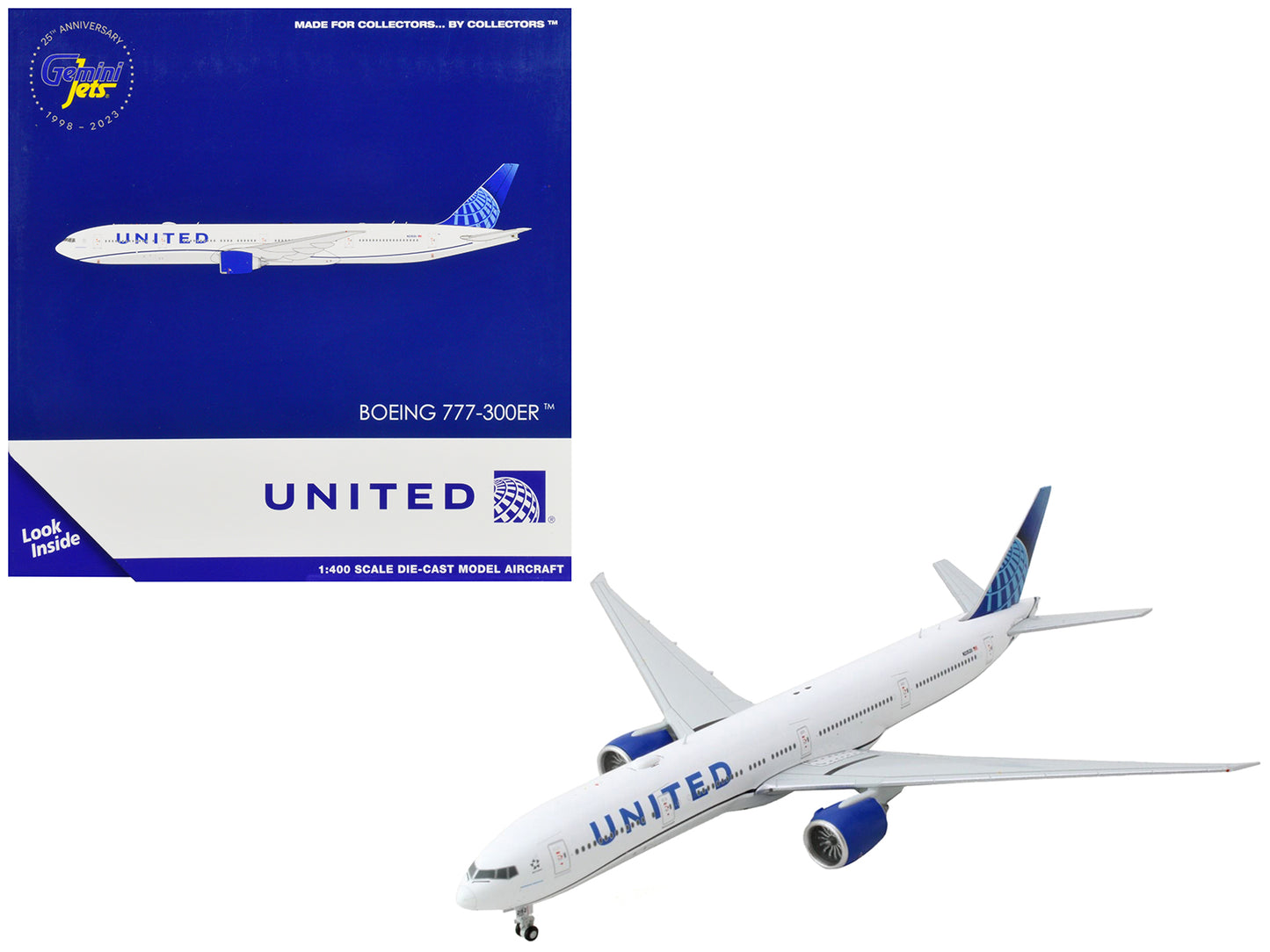 Boeing 777-300ER Commercial Aircraft "United Airlines" White with Blue Tail 1/400 Diecast Model Airplane by GeminiJets