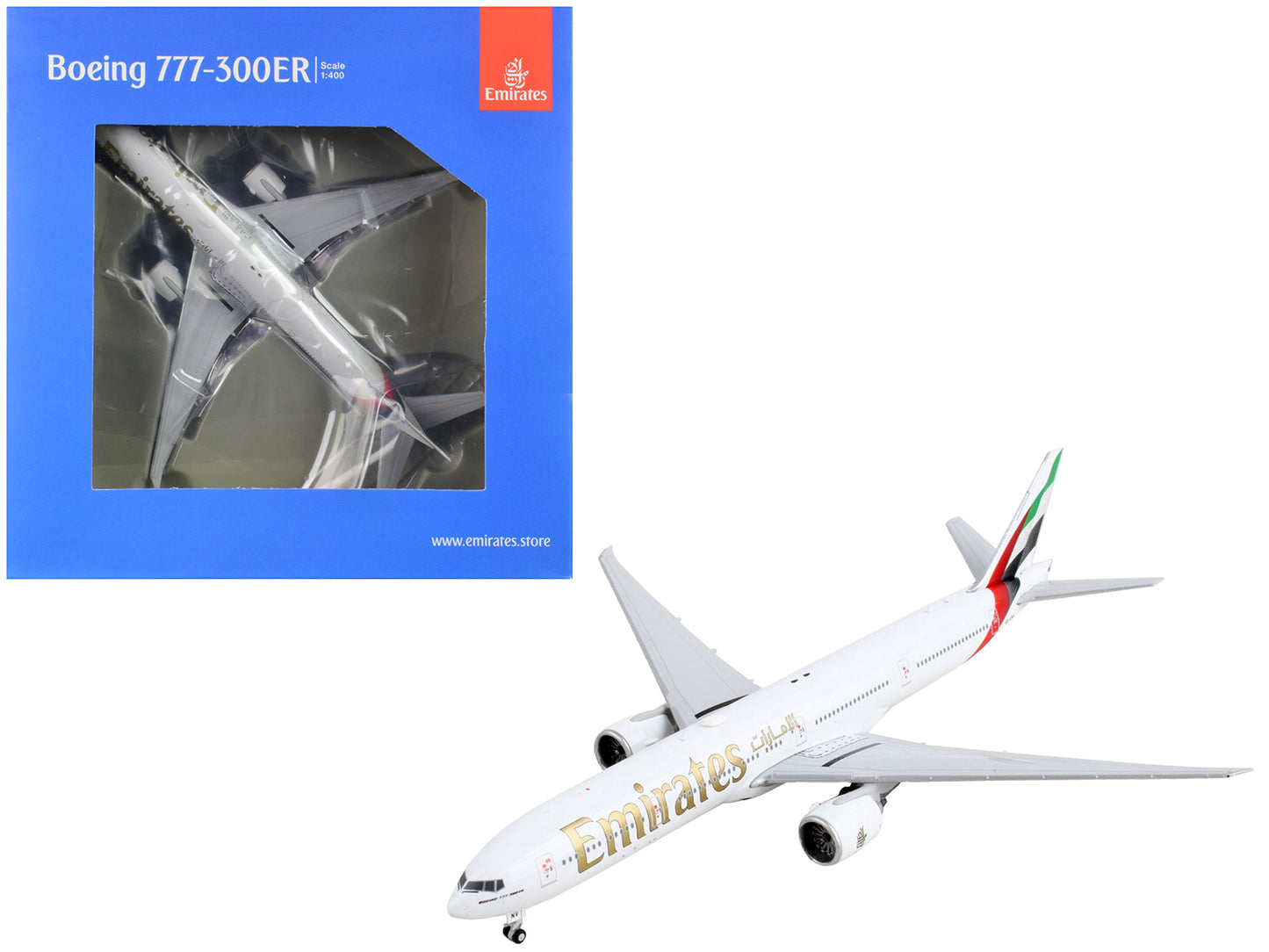 Boeing 777-300ER Commercial Aircraft "Emirates Airlines" White with Tail Stripes 1/400 Diecast Model Airplane by GeminiJets