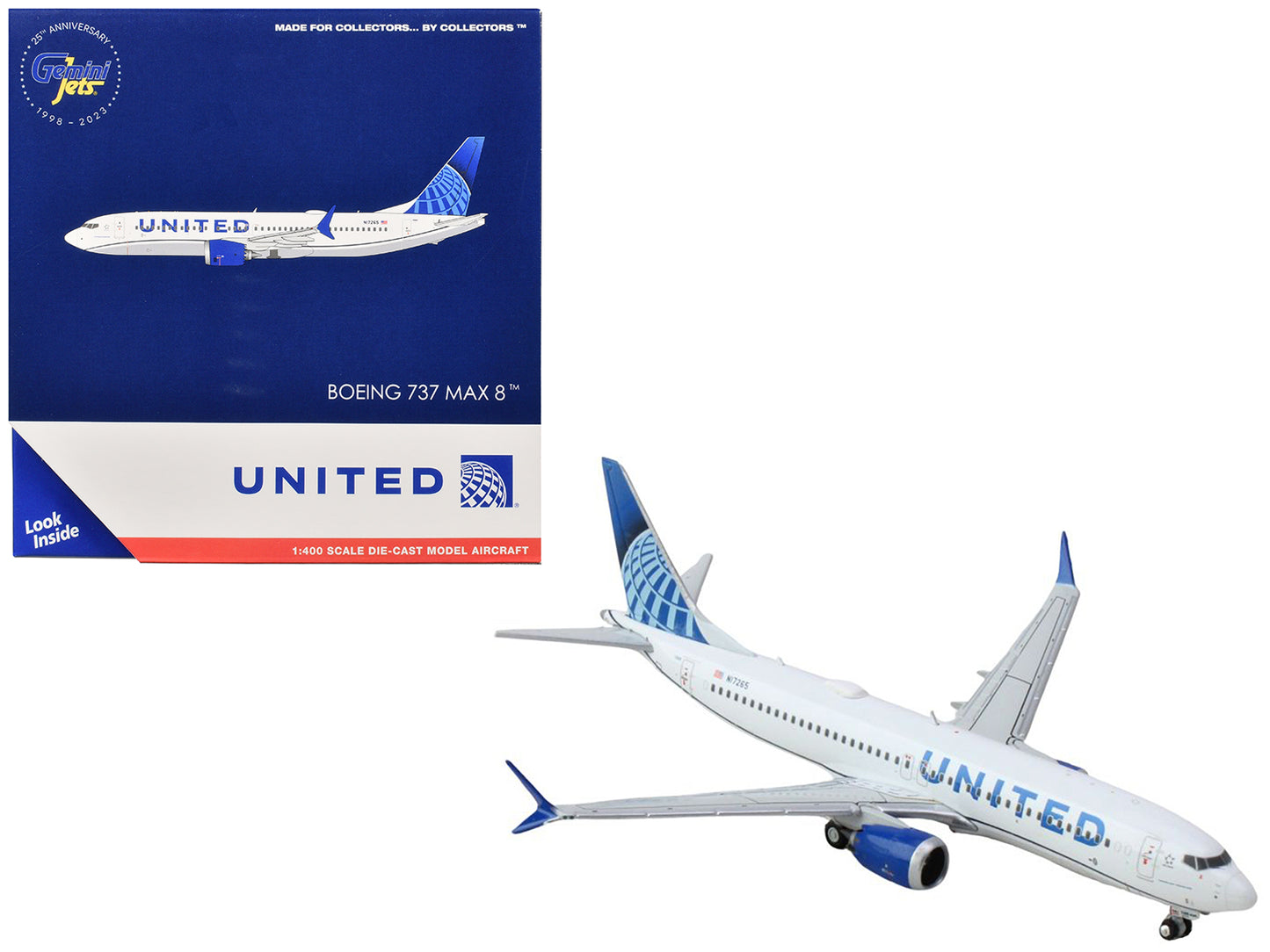 Boeing 737 MAX 8 Commercial Aircraft "United Airlines" (N17265) White with Blue Tail 1/400 Diecast Model Airplane by GeminiJets