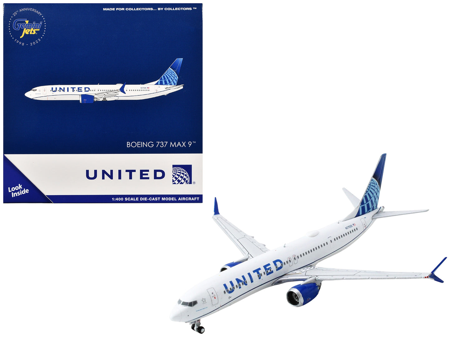 Boeing 737 MAX 9 Commercial Aircraft "United Airlines" (N37555) White with Blue Tail 1/400 Diecast Model Airplane by GeminiJets