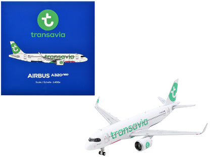 Airbus A320neo Commercial Aircraft "Transavia Airlines" (F-GNEO) White with Green Tail 1/400 Diecast Model Airplane by GeminiJets