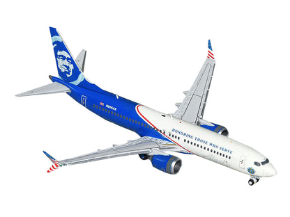 Boeing 737 MAX 8 Commercial Aircraft "Alaska Airlines - Honoring Those Who Serve" (N806AK) White and Blue 1/400 Diecast Model Airplane by GeminiJets