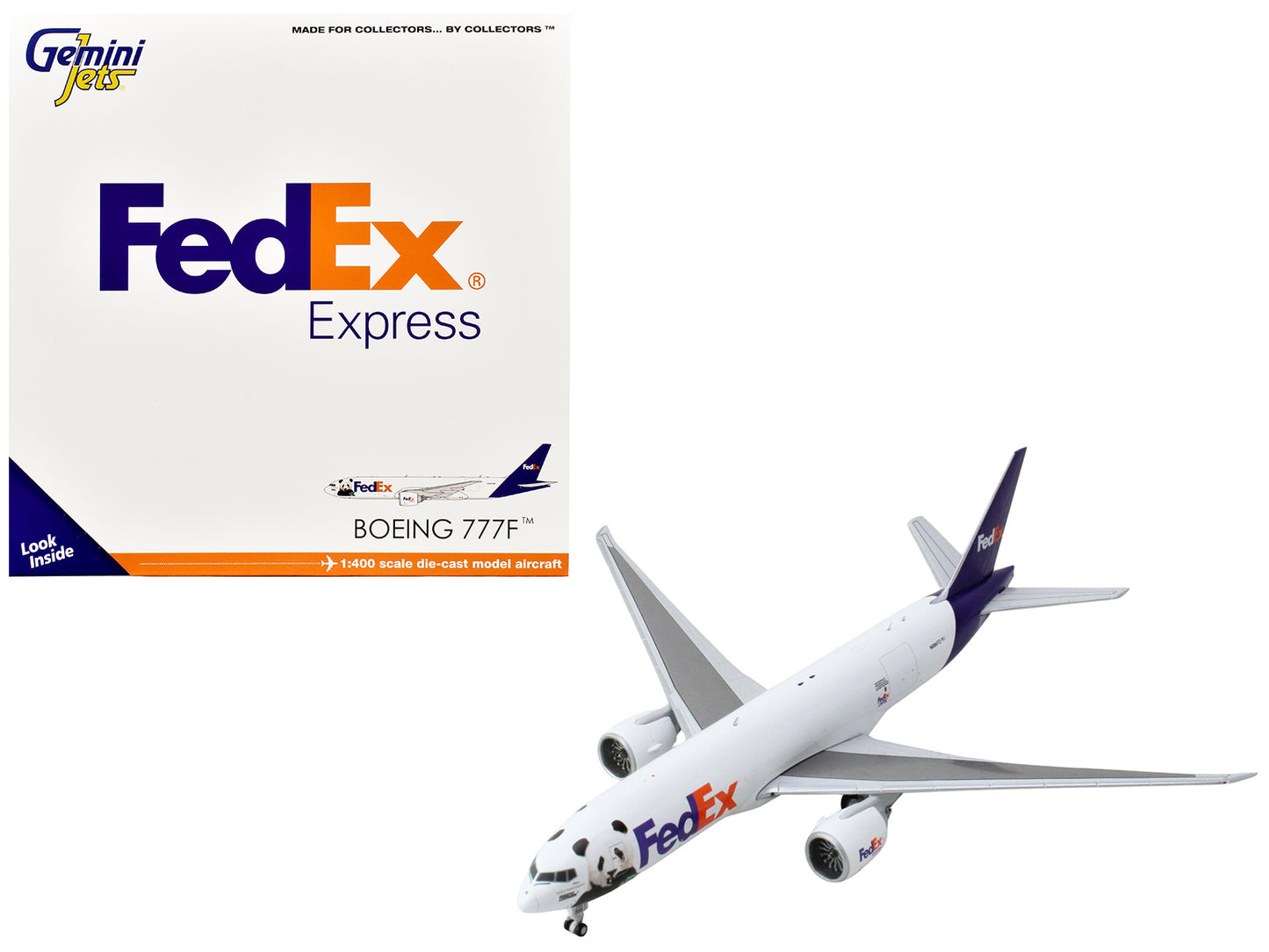 Boeing 777F Commercial Aircraft "Federal Express (FedEx) - Panda Express" (N886FD) White with Purple Tail 1/400 Diecast Model Airplane by GeminiJets