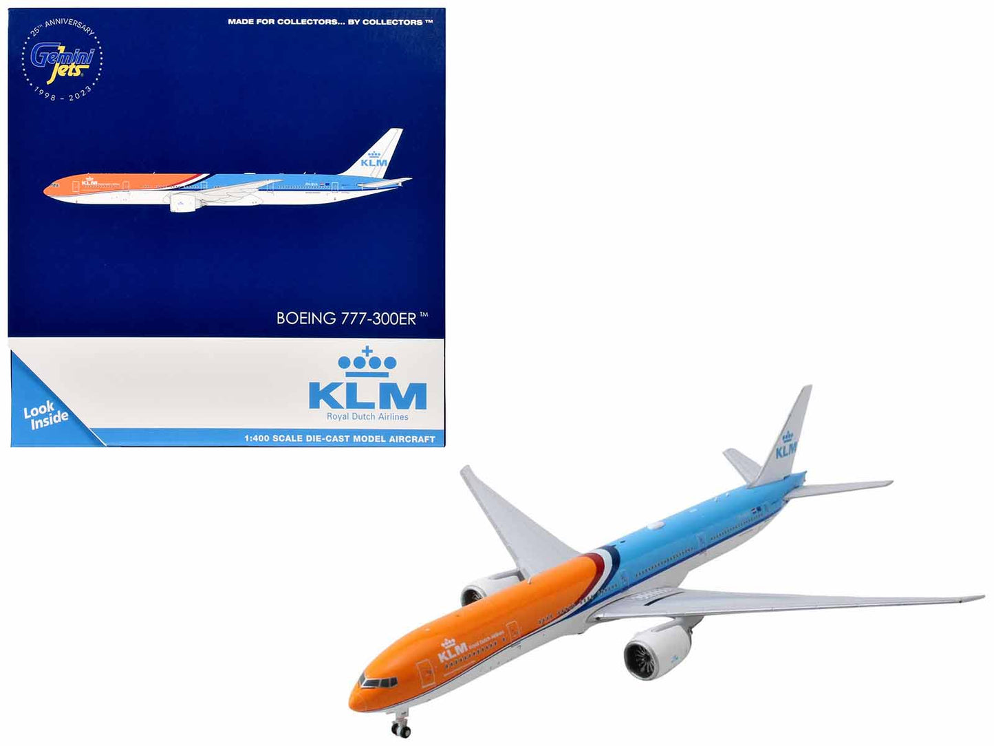 Boeing 777-300ER Commercial Aircraft "KLM Royal Dutch Airlines" (PH-BVA) Orange and Blue 1/400 Diecast Model Airplane by GeminiJets