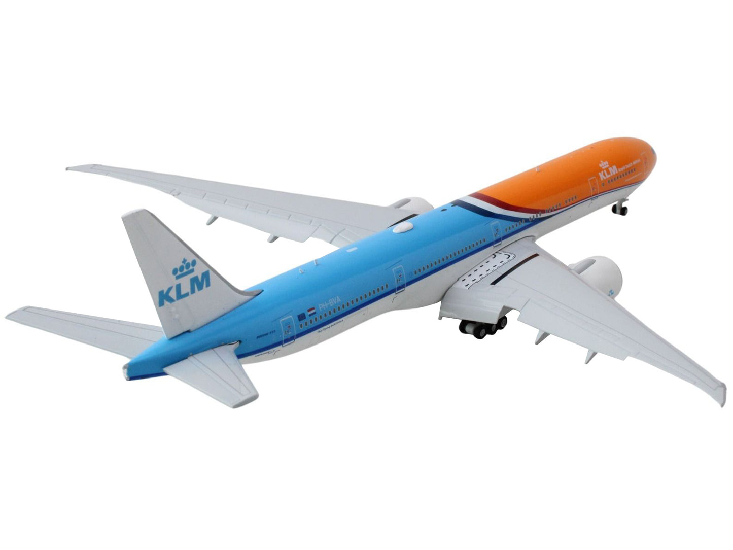 Boeing 777-300ER Commercial Aircraft with Flaps Down "KLM Royal Dutch Airlines" (PH-BVA) Orange and Blue 1/400 Diecast Model Airplane by GeminiJets