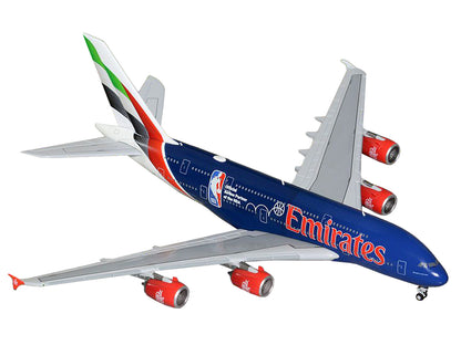 Airbus A380-800 Commercial Aircraft "Emirates Airlines - Official NBA Partner" (A6-EOD) Dark Blue with Striped Tail 1/400 Diecast Model Airplane by GeminiJets