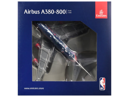 Airbus A380-800 Commercial Aircraft "Emirates Airlines - Official NBA Partner" (A6-EOD) Dark Blue with Striped Tail 1/400 Diecast Model Airplane by GeminiJets