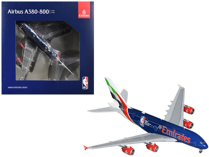 Airbus A380-800 Commercial Aircraft "Emirates Airlines - Official NBA Partner" (A6-EOD) Dark Blue with Striped Tail 1/400 Diecast Model Airplane by GeminiJets