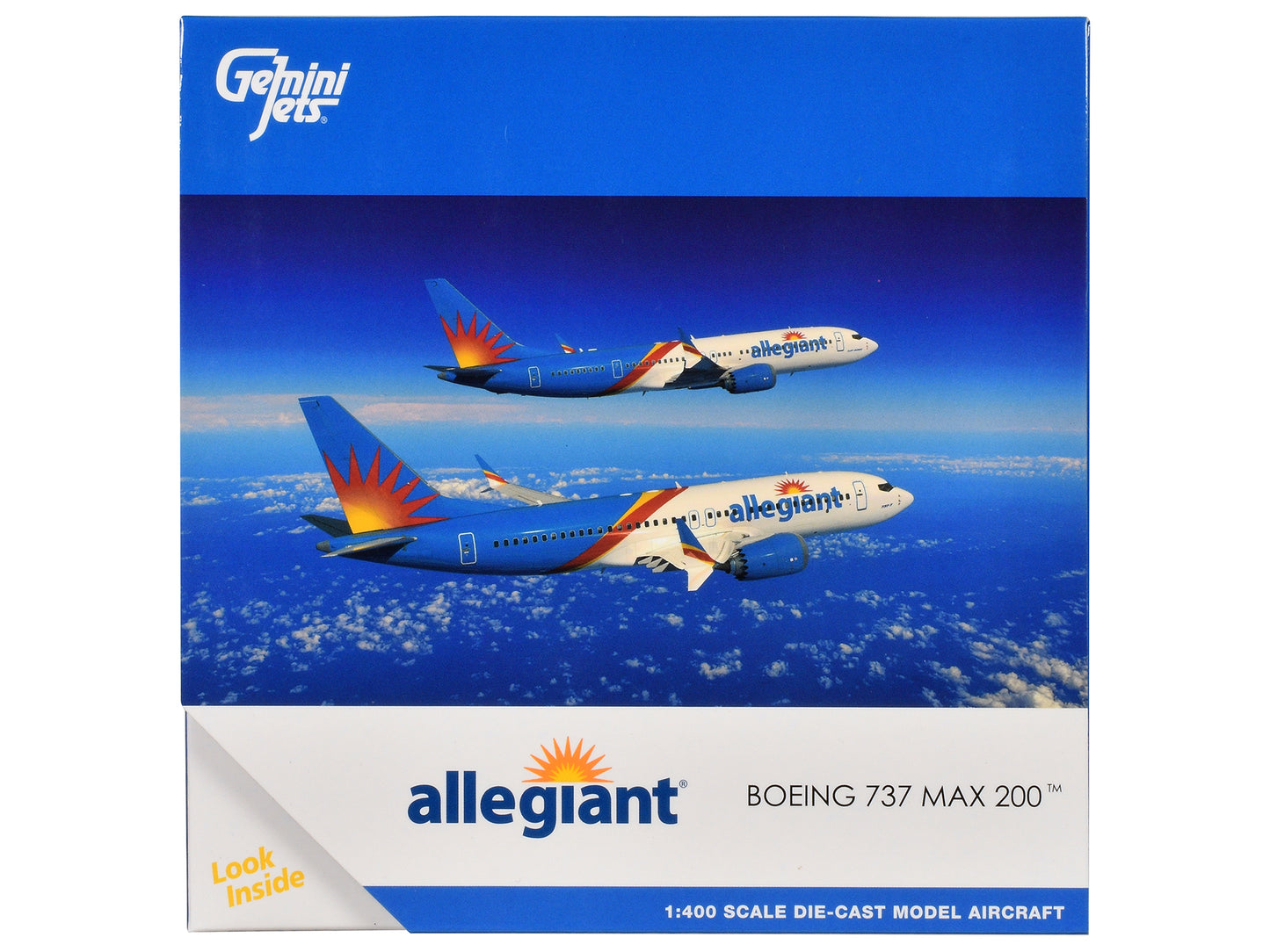 Boeing 737 MAX 200 Commercial Aircraft "Allegiant Air" (N810MG) White and Blue 1/400 Diecast Model Airplane by GeminiJets