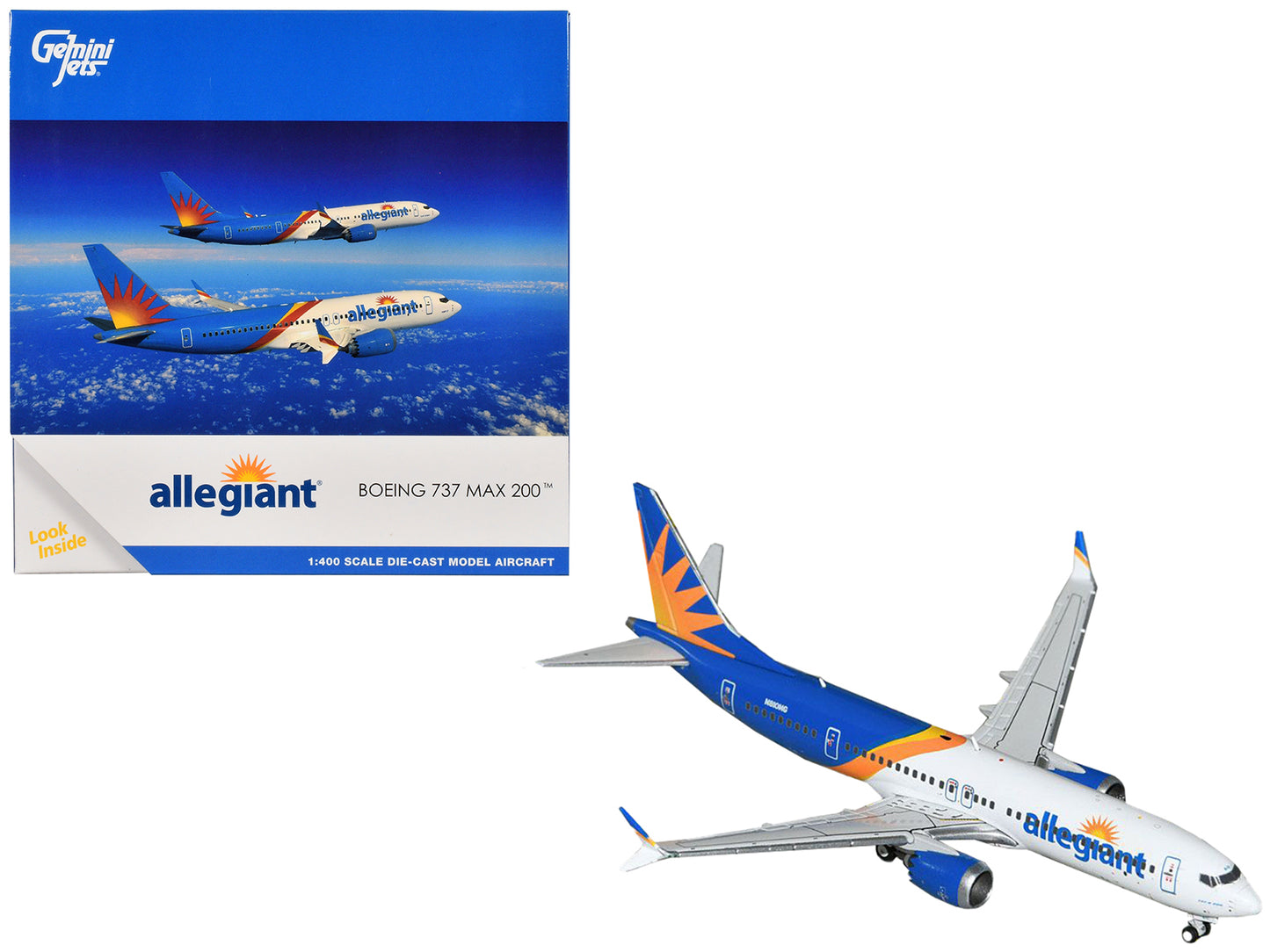 Boeing 737 MAX 200 Commercial Aircraft "Allegiant Air" (N810MG) White and Blue 1/400 Diecast Model Airplane by GeminiJets