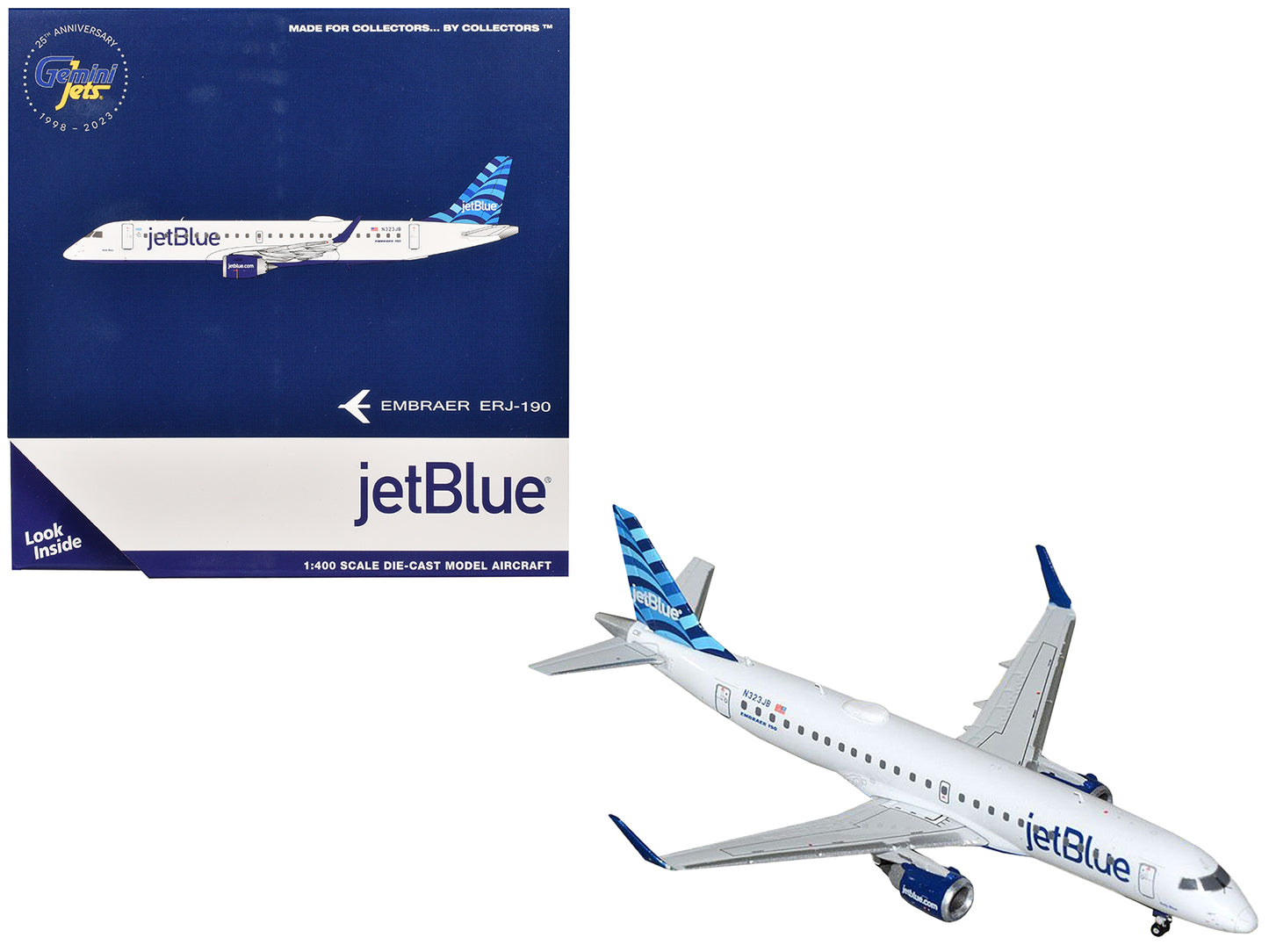 Embraer ERJ-190 Commercial Aircraft "JetBlue Airways" (N323JB) White with Blue Tail 1/400 Diecast Model Airplane by GeminiJets