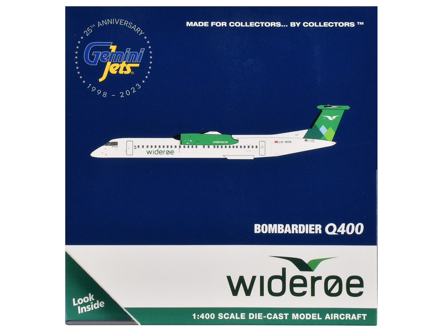 Bombardier Q400 Commercial Aircraft "Wideroe" (LN-WDM) White with Green Tail 1/400 Diecast Model Airplane by GeminiJets