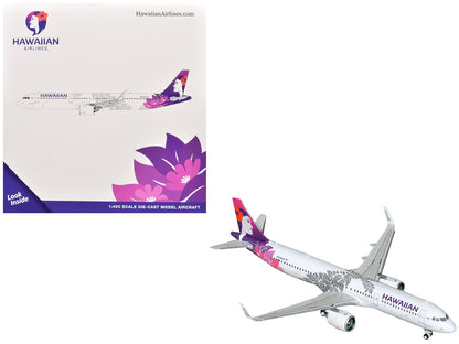 Airbus A321neo Commercial Aircraft "Hawaiian Airlines" (N208HA) White with Purple Tail 1/400 Diecast Model Airplane by GeminiJets