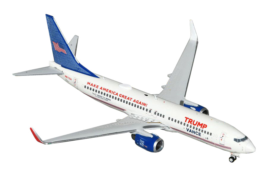 Boeing 737-800 Commercial Aircraft "Trump-Vance Campaign" (N917XA) White with Blue Tail 1/400 Diecast Model Airplane by GeminiJets