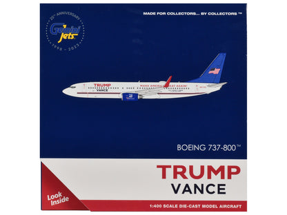 Boeing 737-800 Commercial Aircraft "Trump-Vance Campaign" (N917XA) White with Blue Tail 1/400 Diecast Model Airplane by GeminiJets