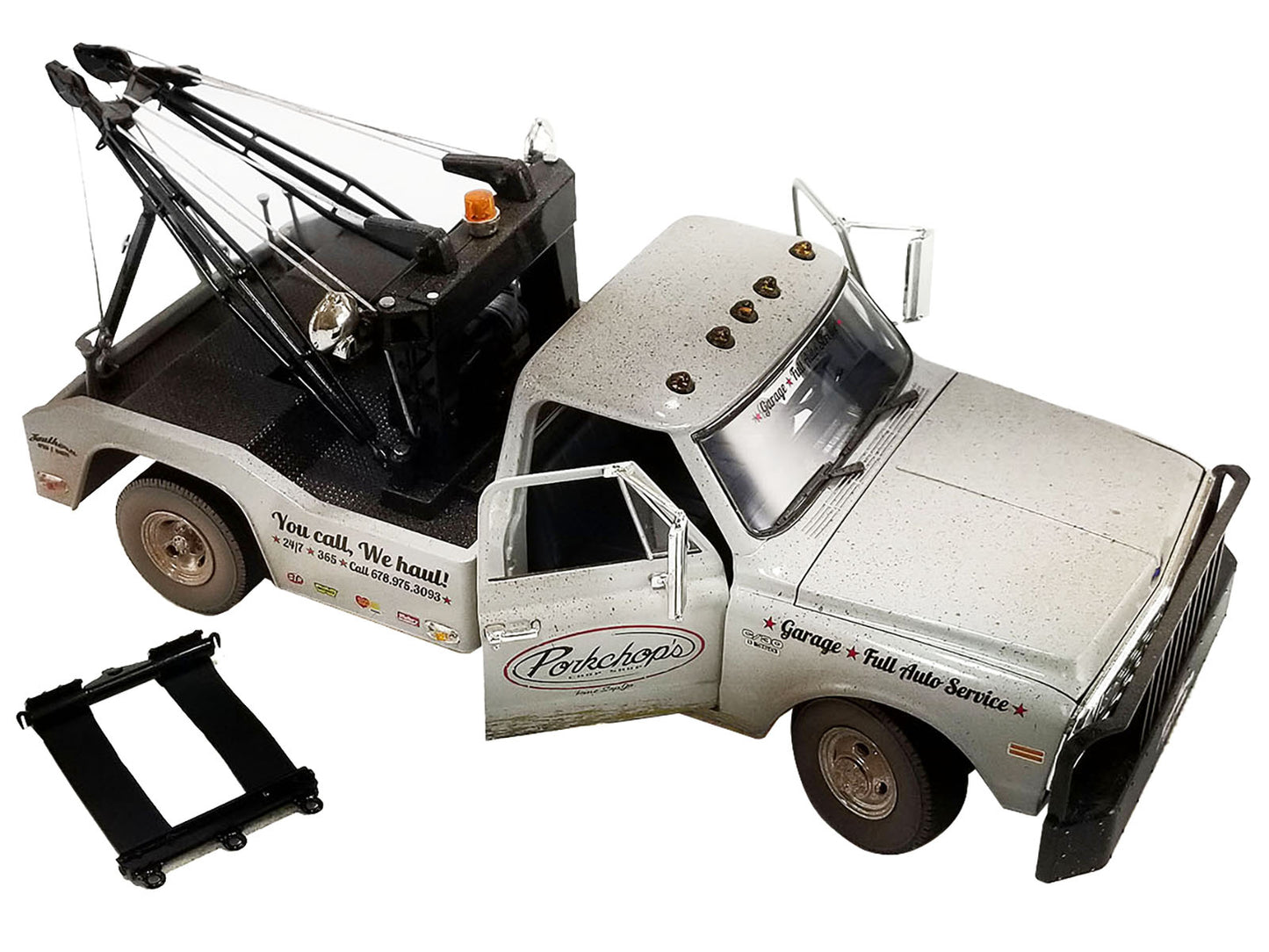 1969 Chevrolet C-30 Wrecker Tow Truck "Porkchop's Chop Shop" Silver Metallic (Weathered) 1/18 Diecast Model Car by Greenlight for ACME