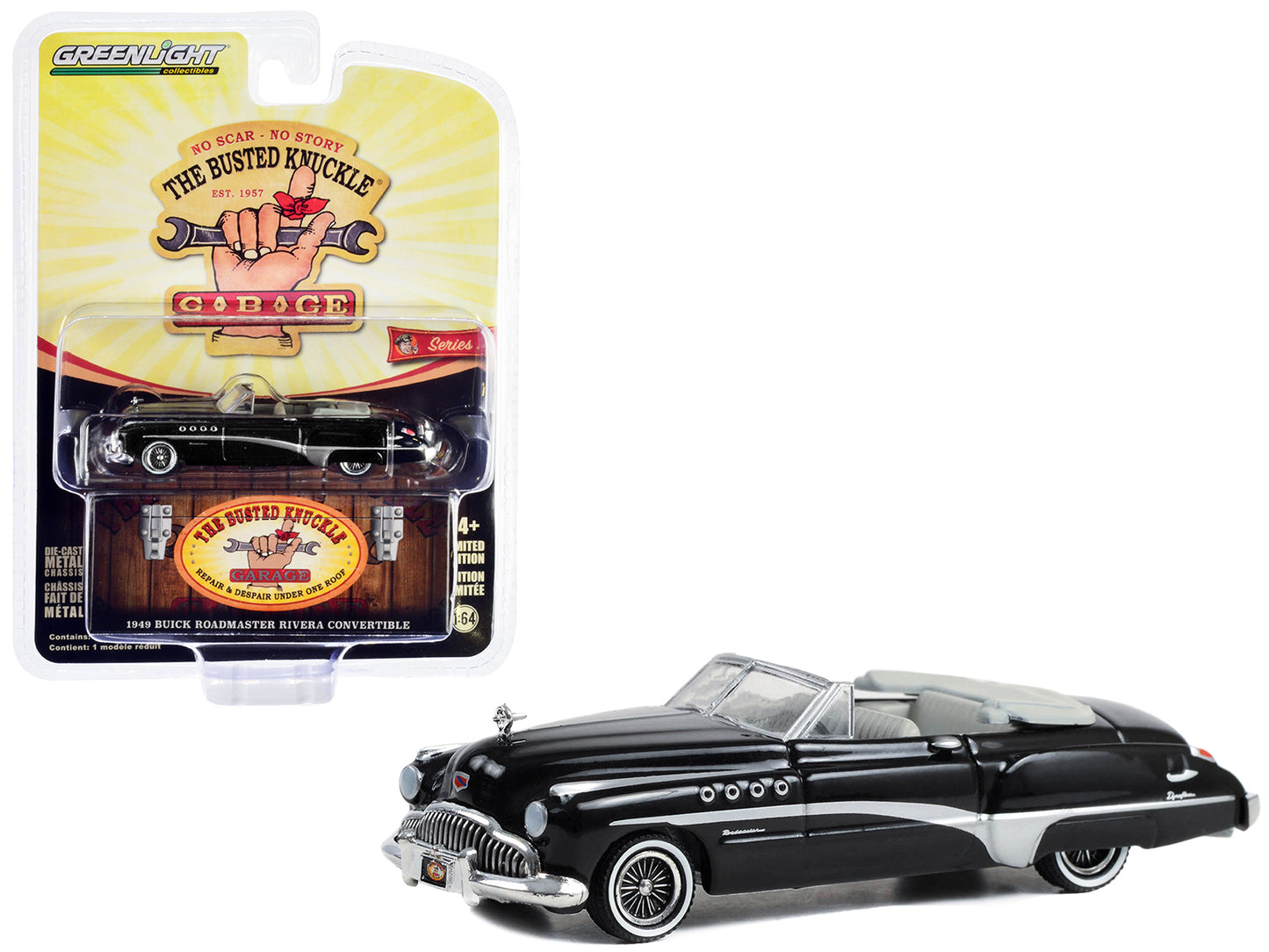 1949 Buick Roadmaster Rivera Convertible Black "Busted Knuckle Garage Car Detailing" "Busted Knuckle Garage" Series 2 1/64 Diecast Model Car by Greenlight