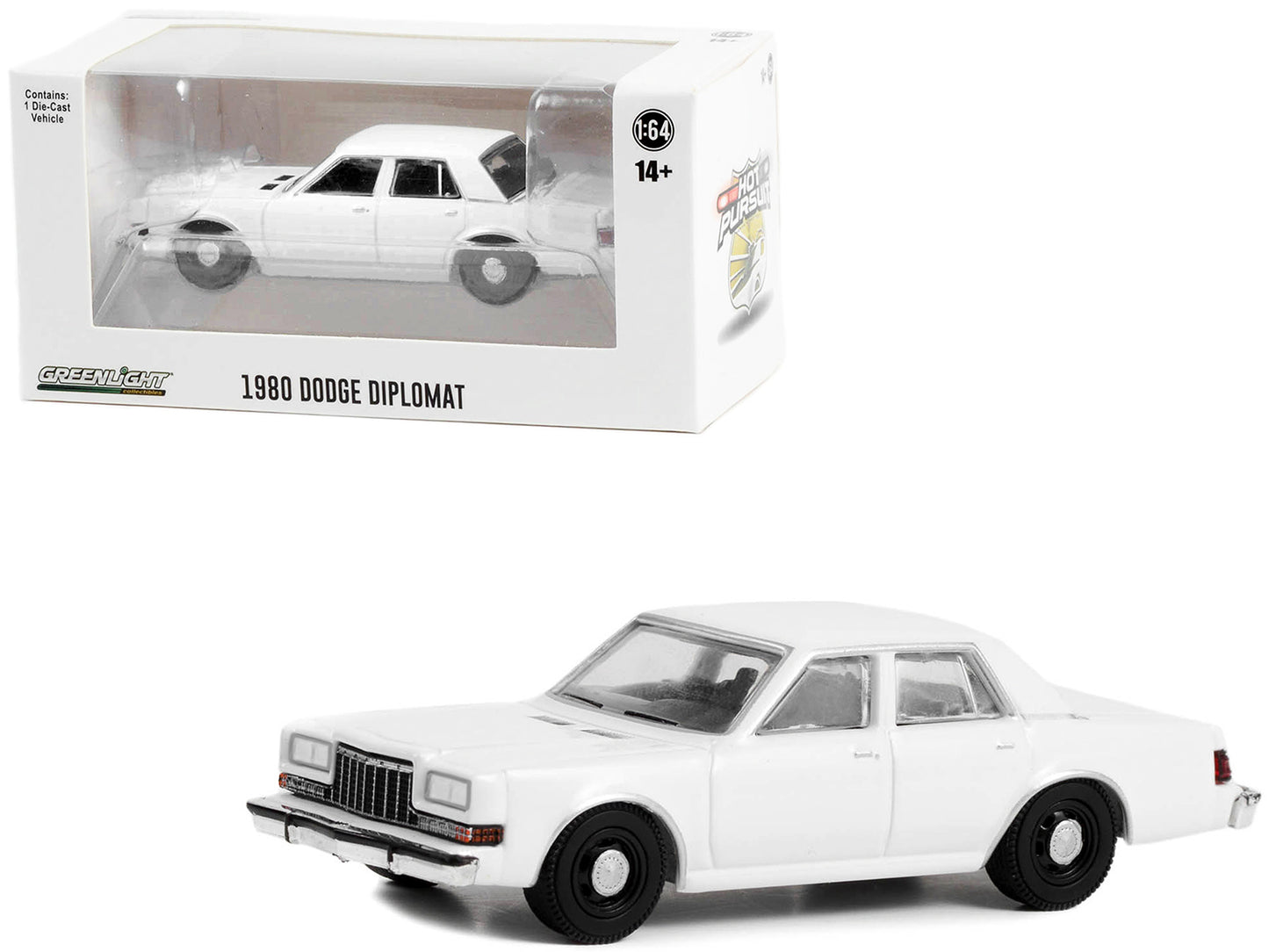 1980-1989 Dodge Diplomat Police Unmarked White "Hot Pursuit" "Hobby Exclusive" Series 1/64 Diecast Model Car by Greenlight