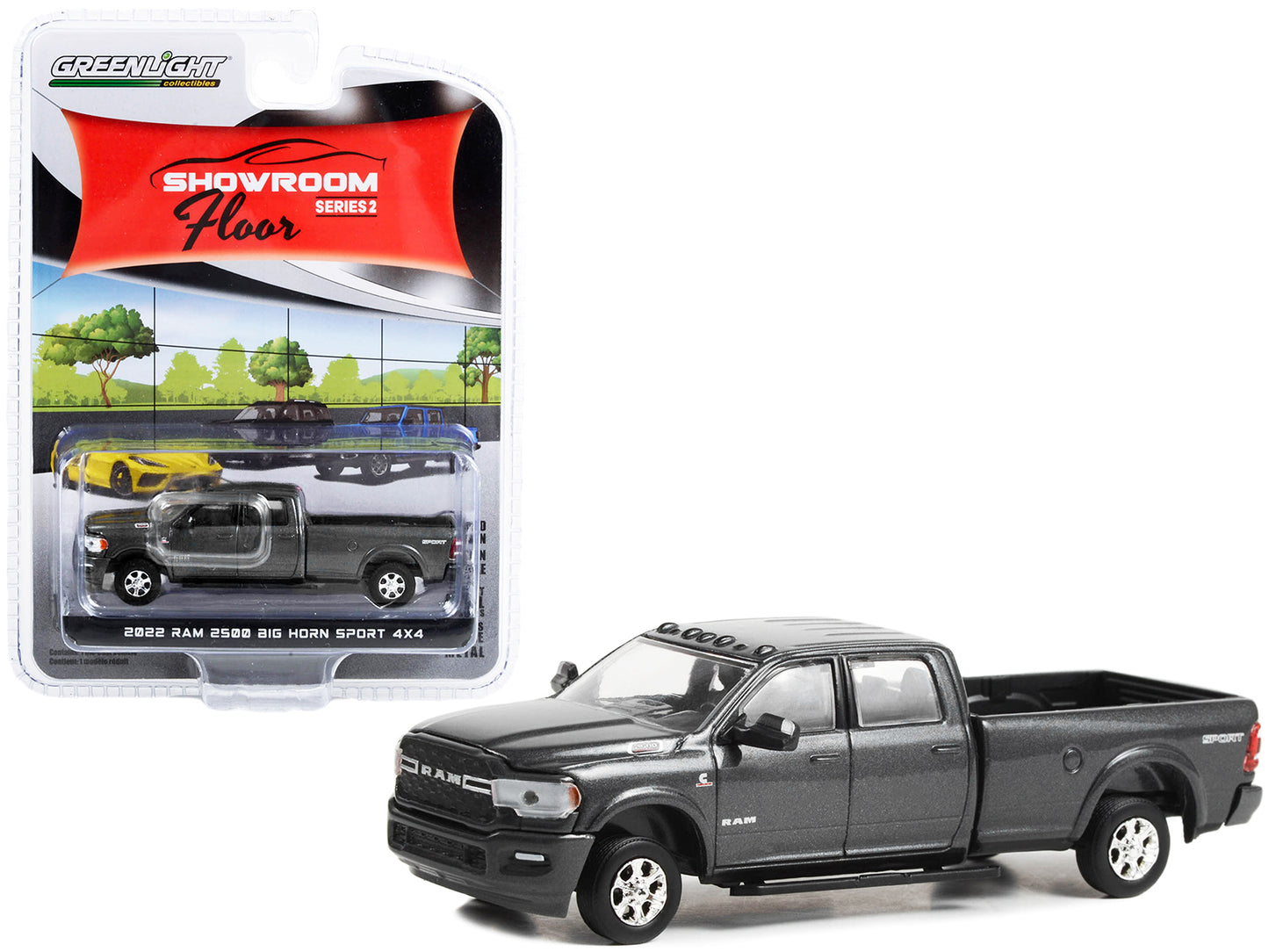 2022 RAM 2500 Big Horn Sport 4X4 Pickup Truck Granite Crystal Gray Metallic "Showroom Floor" Series 2 1/64 Diecast Model Car by Greenlight