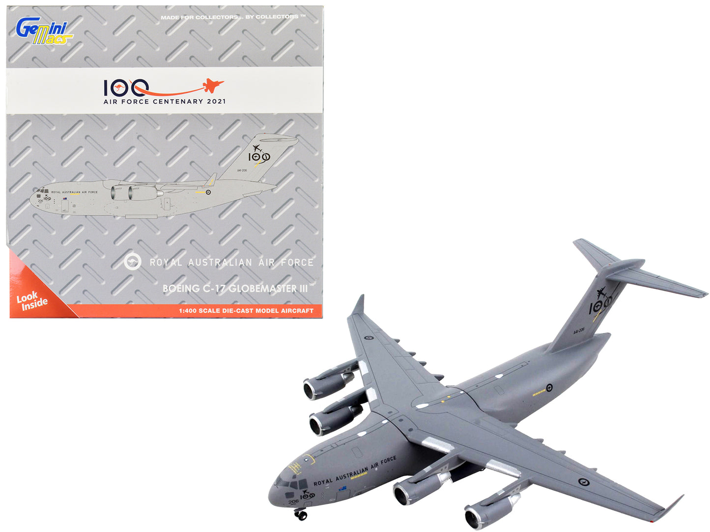 Boeing C-17 Globemaster III Transport Aircraft "Royal Australian Air Force - 100 Years Cententary" Gray "Gemini Macs" Series 1/400 Diecast Model Airplane by GeminiJets