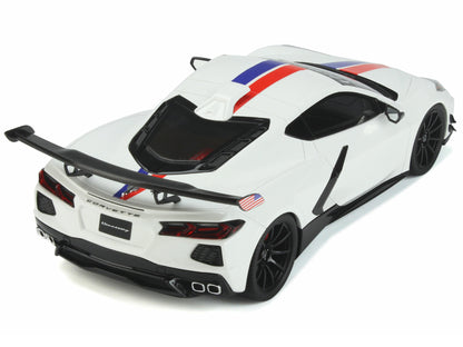 Chevrolet Corvette C8 Arctic White with Red and Blue Stripes "Hennessey" Limited Edition to 999 pieces Worldwide 1/18 Model Car by GT Spirit