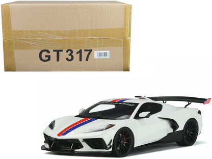 Chevrolet Corvette C8 Arctic White with Red and Blue Stripes "Hennessey" Limited Edition to 999 pieces Worldwide 1/18 Model Car by GT Spirit