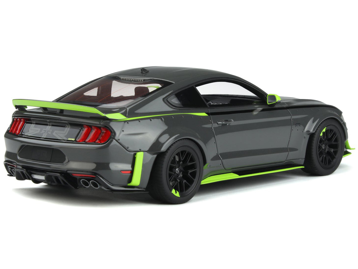 Ford Mustang RTR Spec 5 Gray with Black and Green Stripes "10th Anniversary" 1/18 Model Car by GT Spirit