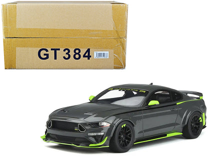 Ford Mustang RTR Spec 5 Gray with Black and Green Stripes "10th Anniversary" 1/18 Model Car by GT Spirit