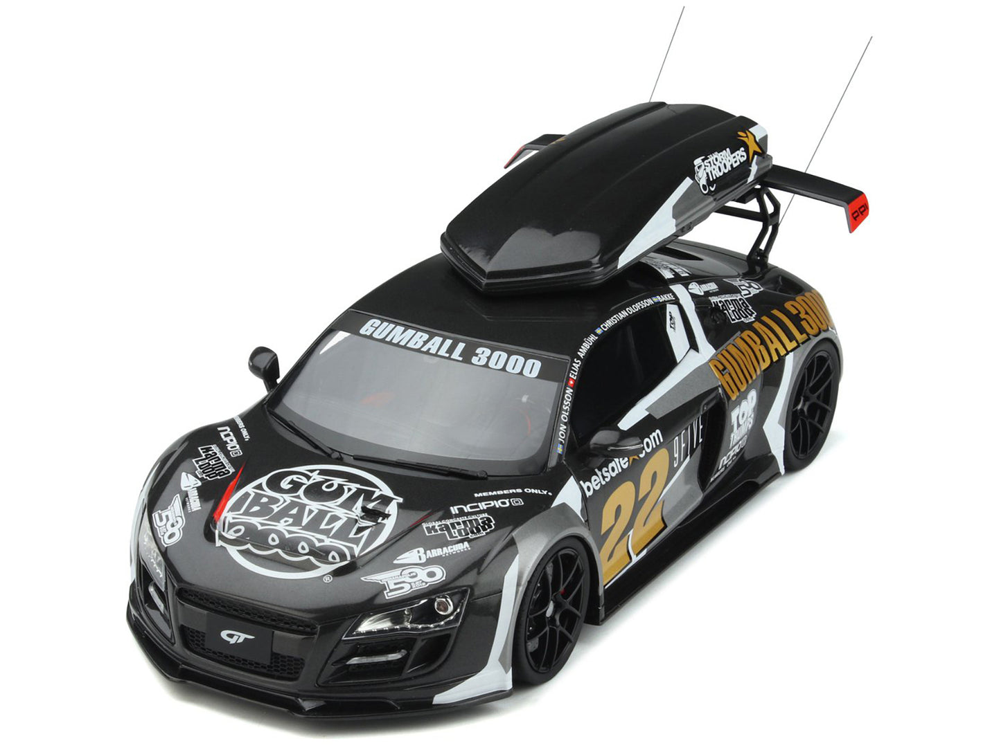 Audi R8 #22 "Gumball 3000" Rally Car with Ski Box 1/18 Model Car by GT Spirit