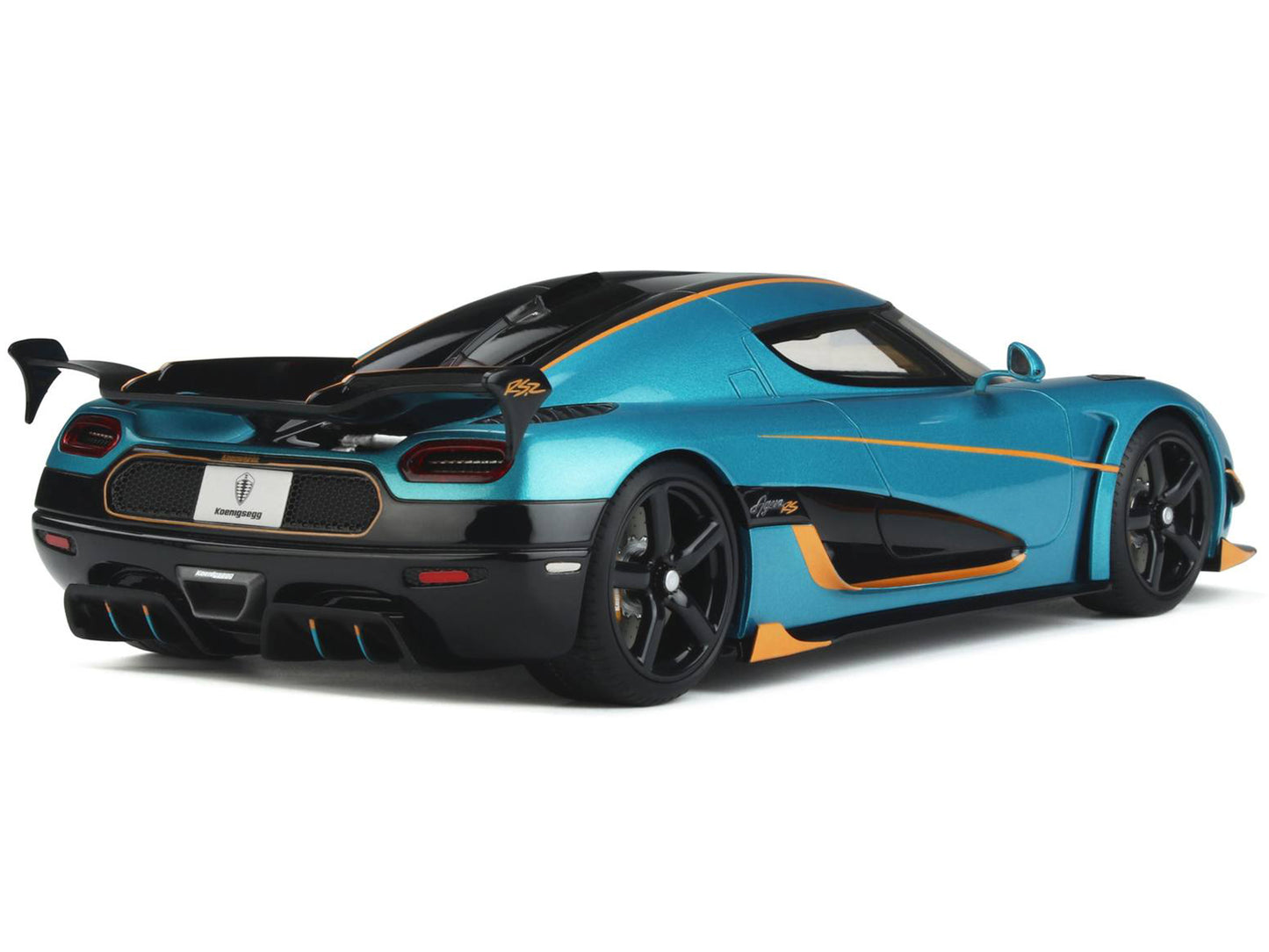 2016 Koenigsegg Agera RSR Blue Metallic and Black with Orange Stripes 1/18 Model Car by GT Spirit