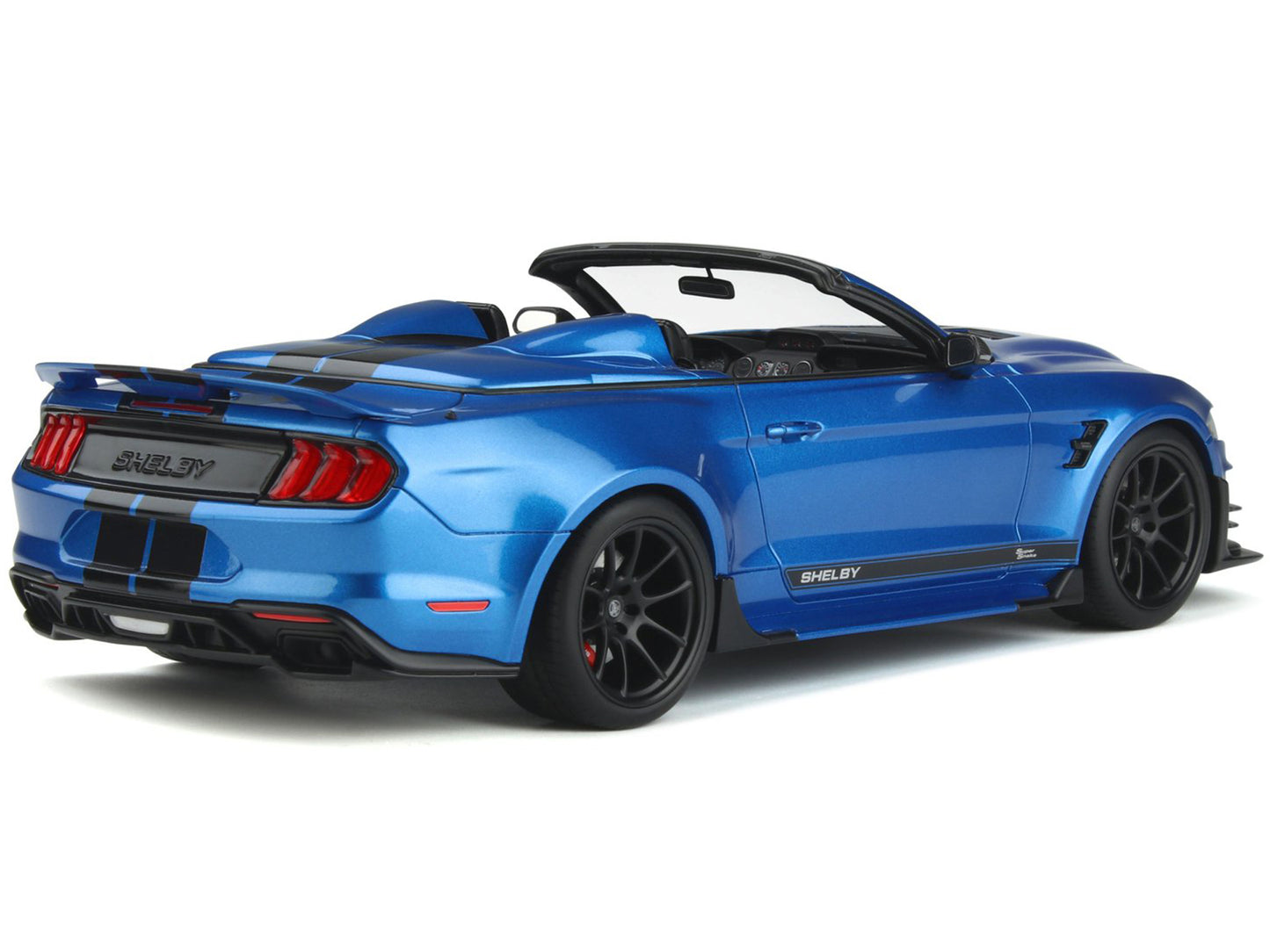 2022 Shelby Super Snake Speedster Convertible Blue Metallic with Black Stripes 1/18 Model Car by GT Spirit