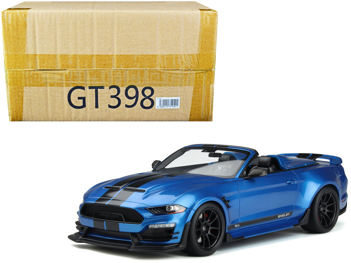 2022 Shelby Super Snake Speedster Convertible Blue Metallic with Black Stripes 1/18 Model Car by GT Spirit