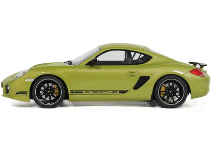 2012 Porsche Cayman R Green with Black Side Stripes 1/18 Model Car by GT Spirit