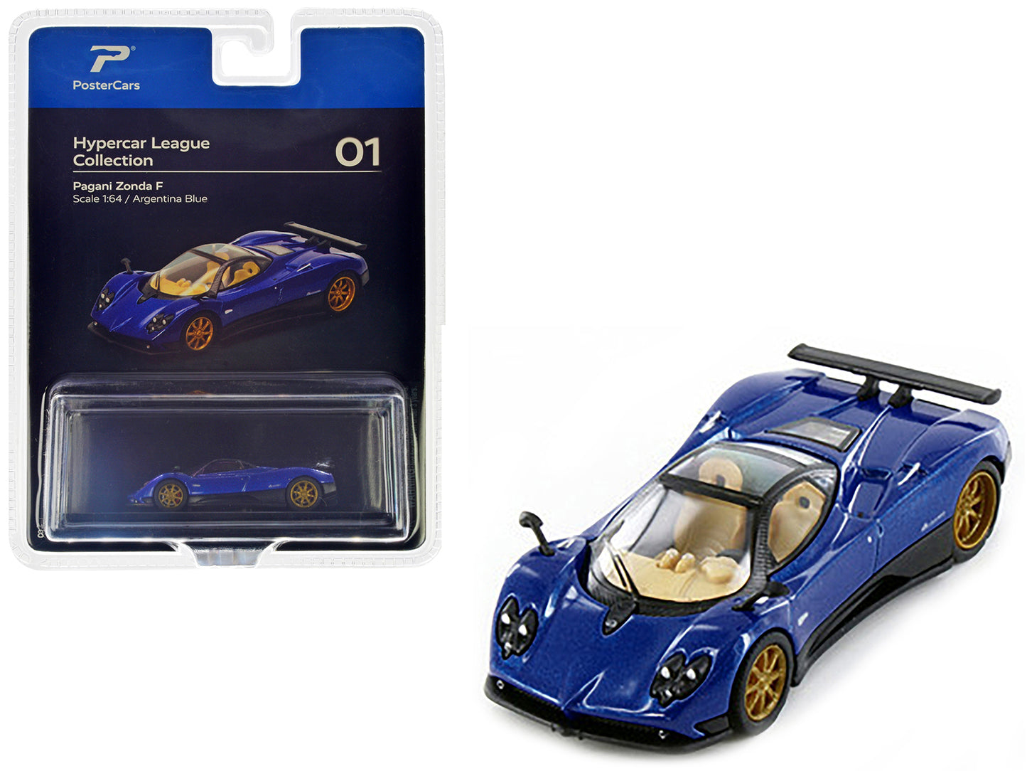 Pagani Zonda F Argentina Blue Metallic "Hypercar League Collection" 1/64 Diecast Model Car by PosterCars