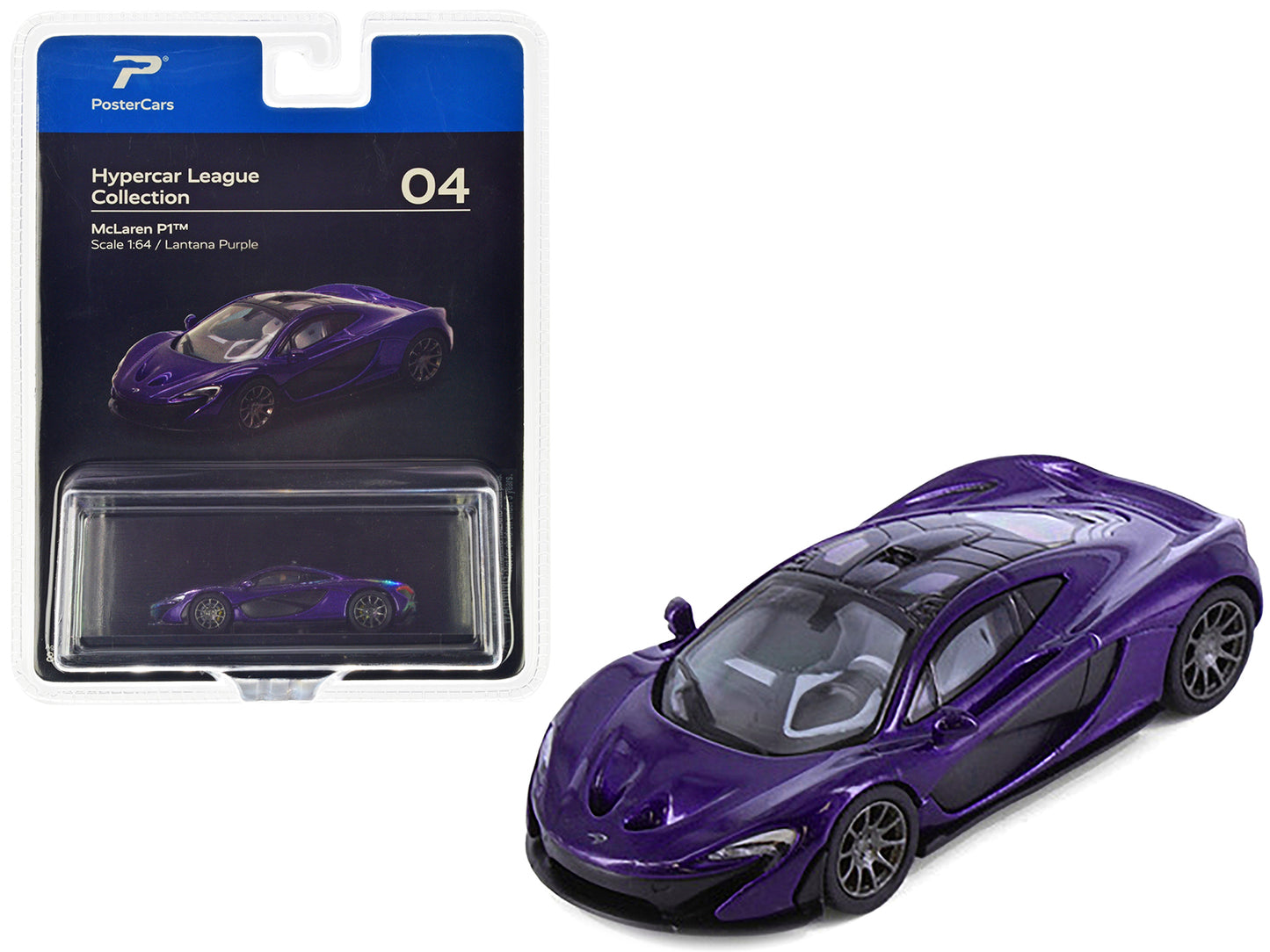 McLaren P1 Lantana Purple Metallic with Black Top "Hypercar League Collection" 1/64 Diecast Model Car by PosterCars