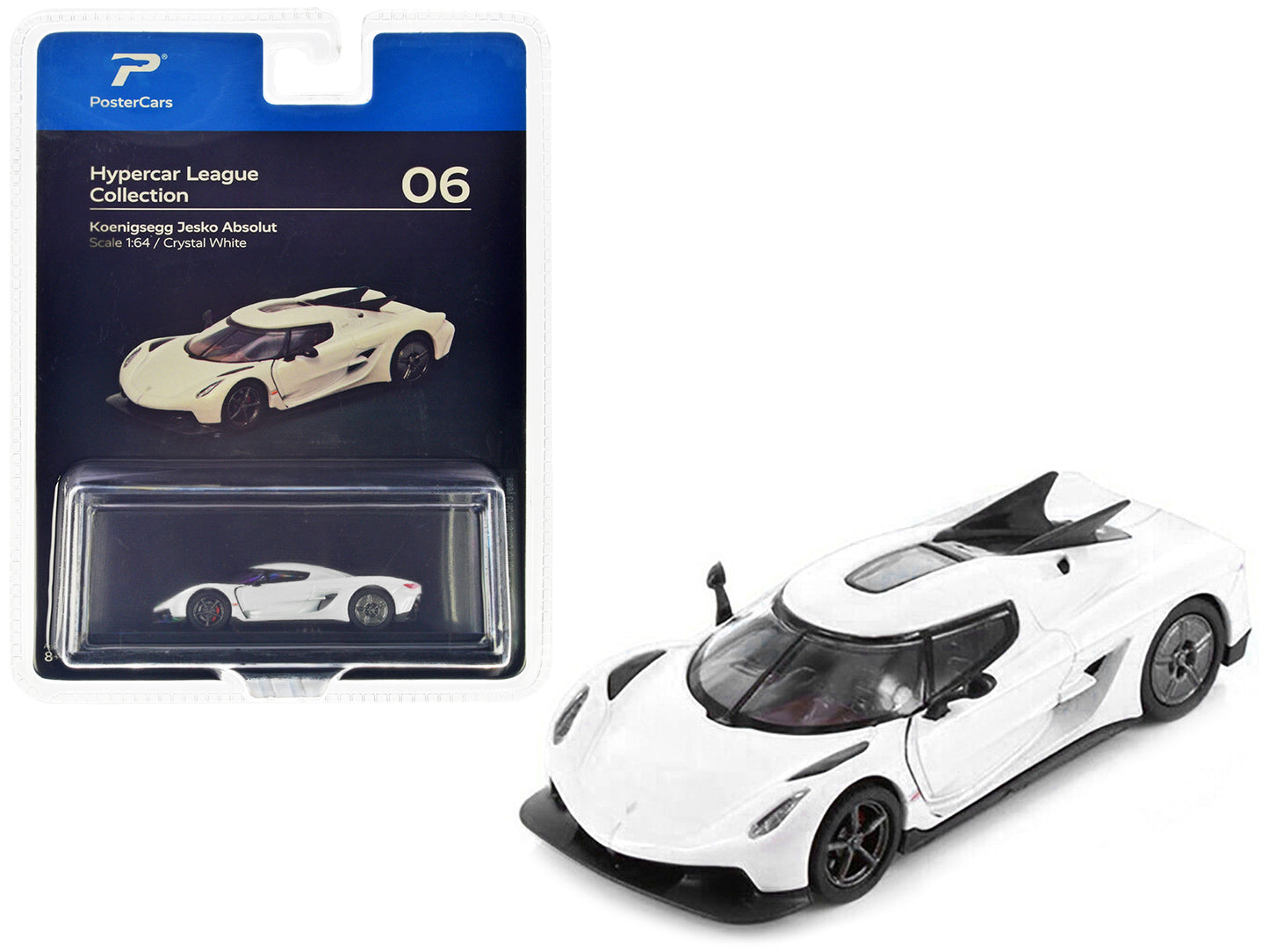 Koenigsegg Jesko Absolut Crystal White Metallic "Hypercar League Collection" 1/64 Diecast Model Car by PosterCars