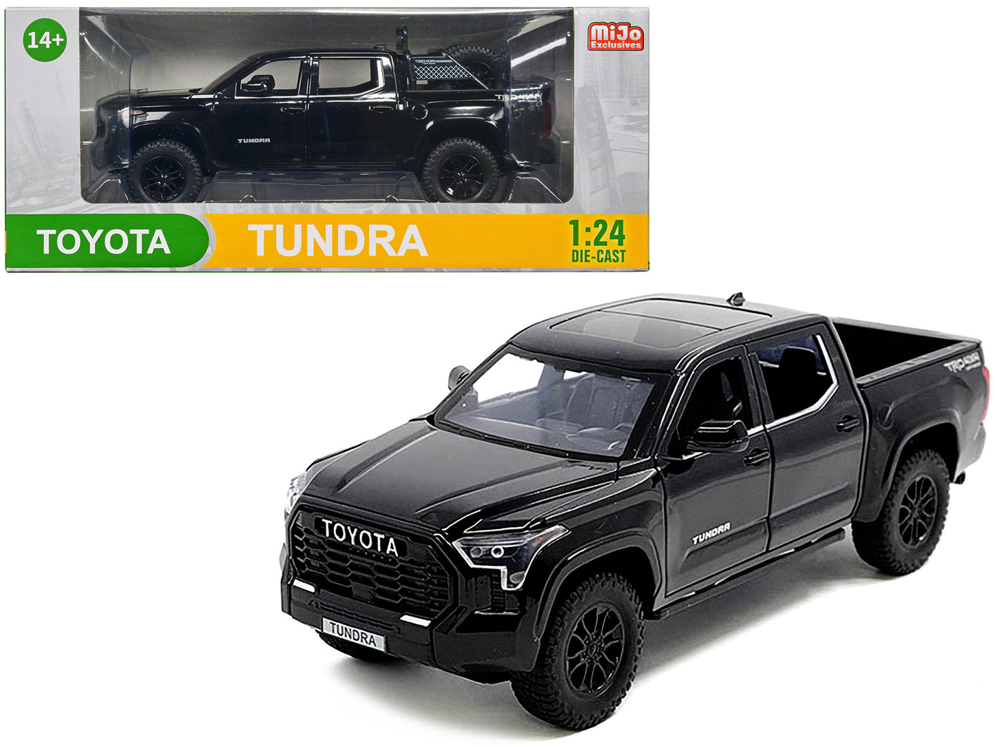 2023 Toyota Tundra TRD 4x4 Pickup Truck Black with Sunroof and Wheel Rack 1/24 Diecast Model Car