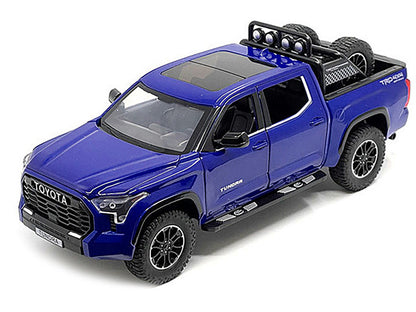 2023 Toyota Tundra TRD 4x4 Pickup Truck Blue Metallic with Sunroof and Wheel Rack 1/24 Diecast Model Car