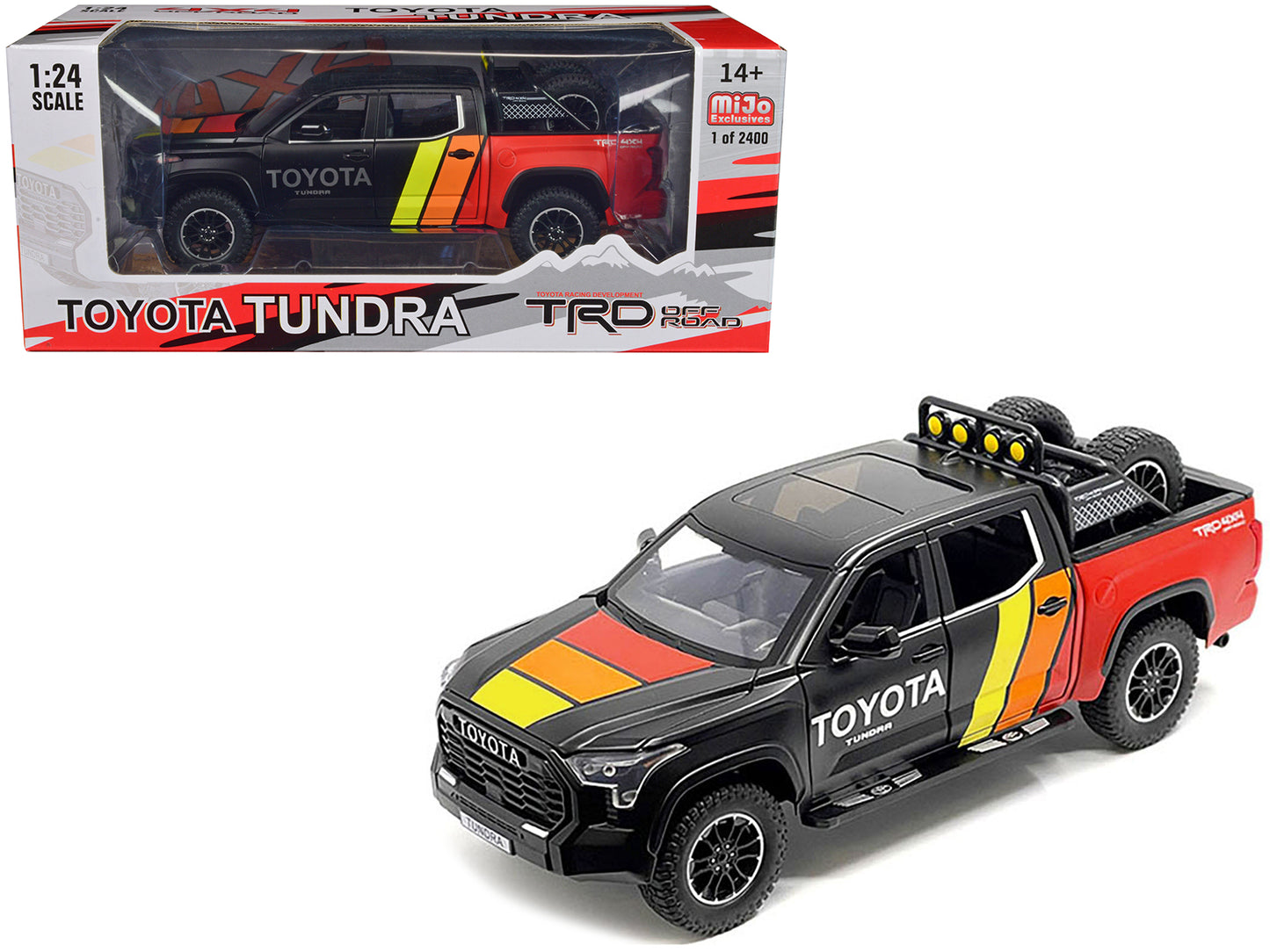 2023 Toyota Tundra TRD 4x4 Pickup Truck Black and Red with Stripes with Sunroof and Wheel Rack Limited Edition to 2400 pieces Worldwide 1/24 Diecast Model Car