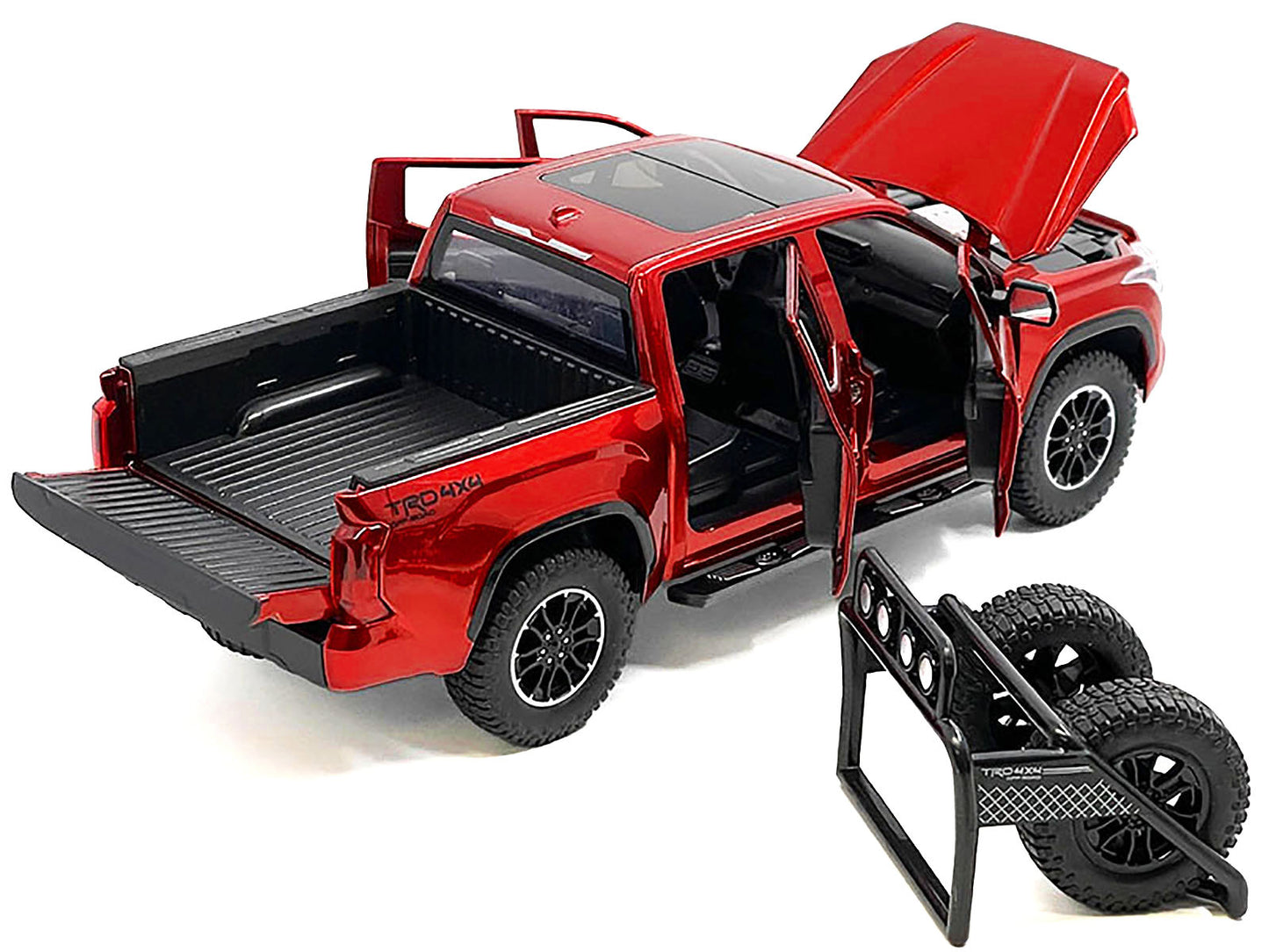 2023 Toyota Tundra TRD 4x4 Pickup Truck Red Metallic with Sunroof and Wheel Rack 1/24 Diecast Model Car