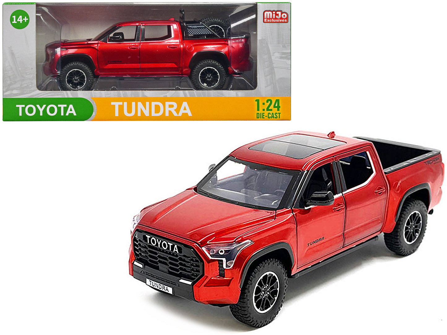 2023 Toyota Tundra TRD 4x4 Pickup Truck Red Metallic with Sunroof and Wheel Rack 1/24 Diecast Model Car